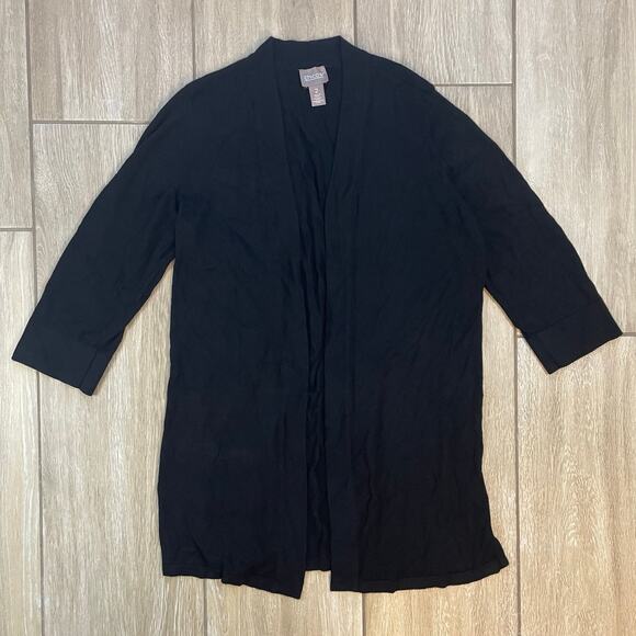 Chico’s 2 Black Open Front Long Sleeve Lightweight Rayon Cardigan Jacket Duster - Picture 1 of 8
